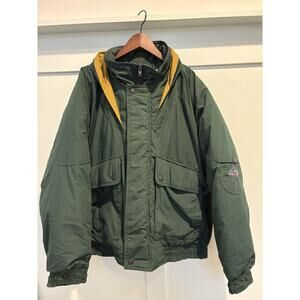 Vtg Stratojac Jacket Men XL Green Down Coat Parka Hood Wright Brothers Talon Zip